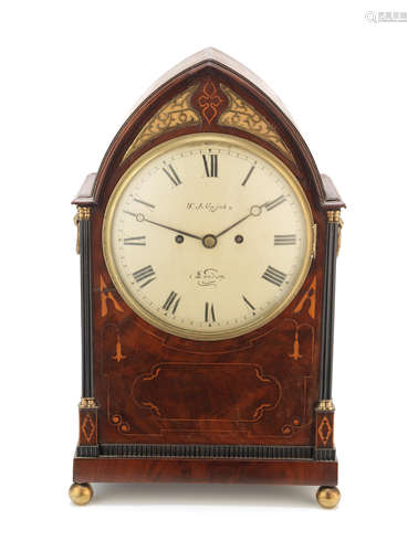 An early 19th century boxwood-inlaid mahogany bracket clock the dial signed W.J Upjohn, London