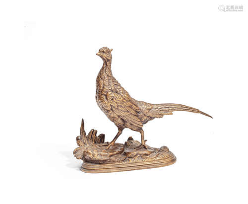 Paul Edouard Delabrierre (French, 1829-1912): A late 19th century gilt bronze medal of a pheasant