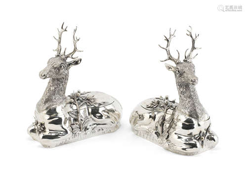 A pair of Italian silver stag boxs Mario Buccellati, Milan 1934 - 1944 period marks (2)