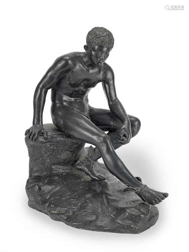 A late 19th / early 20th century patinated bronze figure of The Seated Mercury after the antique