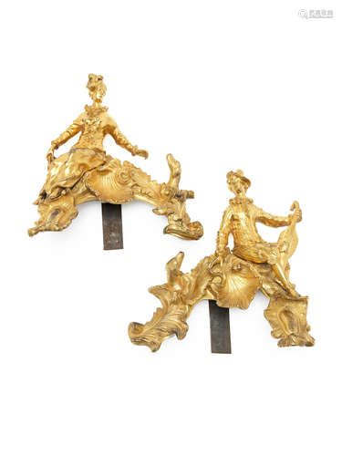 A pair of Louis XV gilt bronze figural chenets