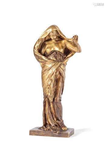 Louis-Ernest Barrius (French, 1841-1905): A gilt bronze figure of 'Nature Revealing herself to Science,'