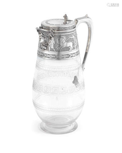 An early Victorian silver-mounted glass claret jug maker's mark C.F, Sheffield 1871