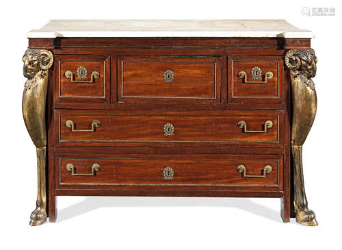 A Directoire or Consulat mahogany, brass mounted and parcel gilt secretaire commode in the manner of Bernard Molitor