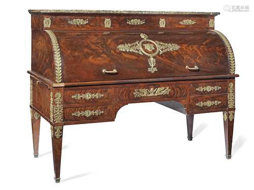 A French 19th century brass mounted mahogany bureau a cylindre possibly dating to the Restauration period (circa 1830)