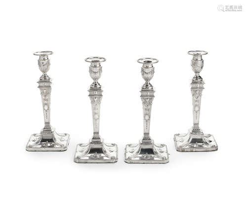 A set of four Victorian silver candlesticks Hawksworth, Eyre & Co Ltd, Sheffield, two 1886, two 1887 (4)