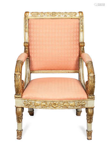 An Empire painted and parcel gilt fauteuil