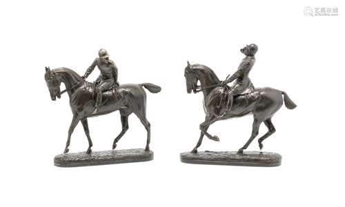 After John Willis Good (English, 1845-1875): A pair of patinated bronze models of 'The Huntsman' and 'The Whip' probably late 19th century