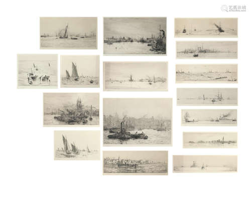 William Lionel Wyllie, R.A., R.I., R.E. (English, 1851-1931): A collection of sixteen signed etchings