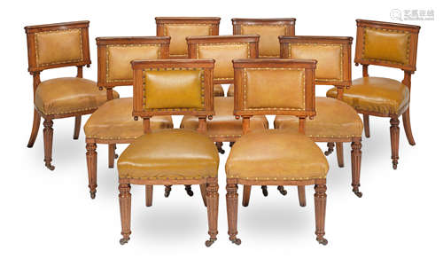 A set of nine mid Victorian oak side chairs