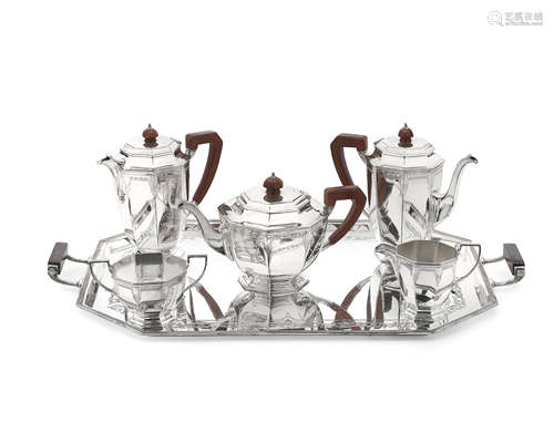 An Art Deco six-piece silver tea and coffee service including tray Mappin & Webb, Sheffield 1941 (6)