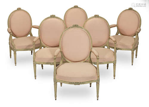 A set of six late Louis XV painted fauteuils