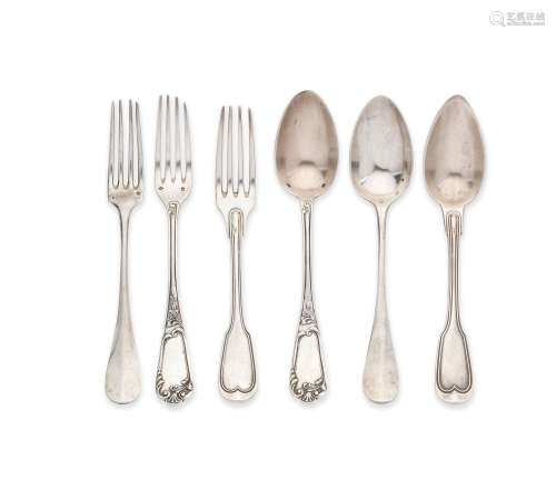 A group of French silver flatware various dates and makers, the majority 19th century