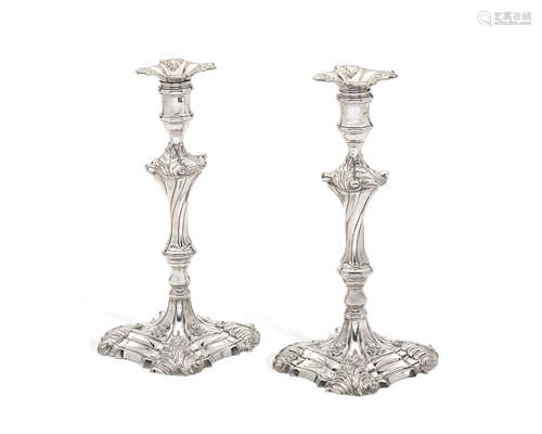 A pair of George II / III silver candlesticks by William Cafe, London 1759 and 1765 (2)