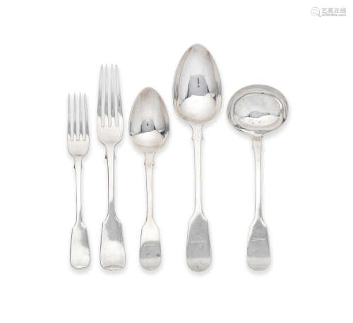 A group of Fiddle pattern silver flatware various makers, 1805 - 1859, some Exeter and Irish pieces