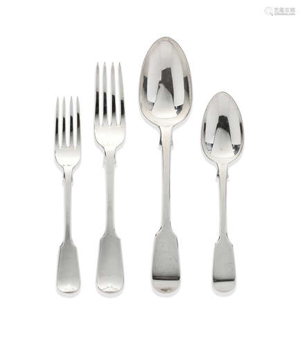 A Victorian silver Fiddle pattern flatware service the majority George Adam, London 1856 / 1857