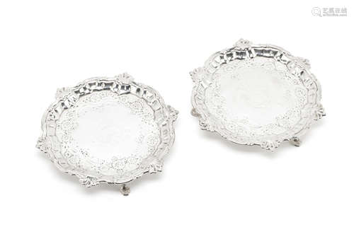 A pair of George II silver waiters William Peaston, London 1749 (2)