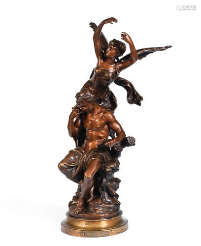 Mathurin Moreau (French, 1822-1912): A patinated bronze model of 'La Pensee'