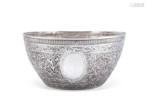 A very large silver bowl Indian or Burmese, late 19th century