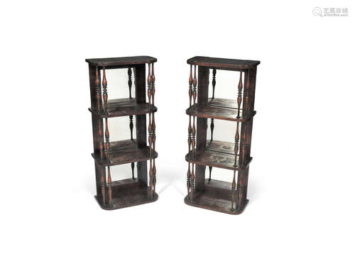 A pair of Regency rosewood and simulated rosewood hanging display shelves