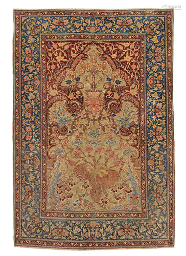 A Hereke silk and meat thread red ground prayer rug, West Anatolia 145cm x 99cm