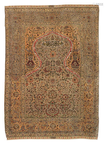 A Hereke silk and metal thread prayer rug, West Anatolia 167cm x 121cm