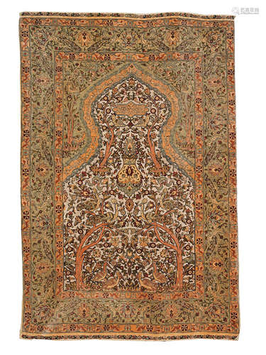 A Hereke silk and metal thread prayer rug, West Anatolia 146cm x 107cm