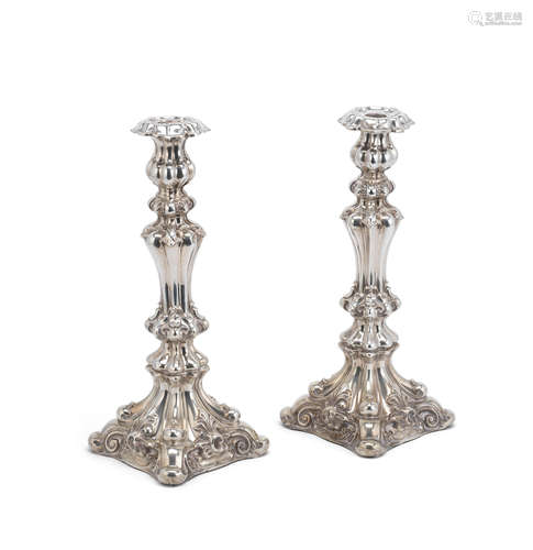 A large pair of 19th century silver candlesticks probably Austro-Hungarian circa 1860, with assay scrapes but seemingly unmarked (2)