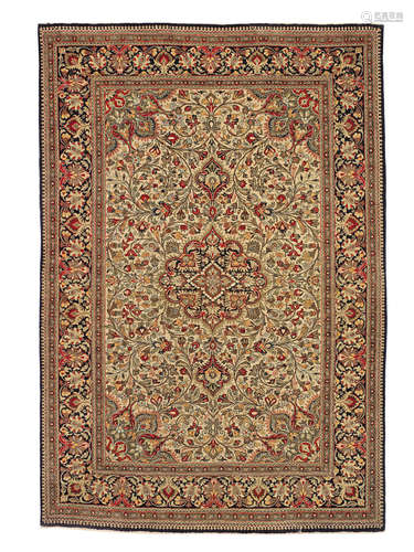 A Ghom ivory ground silk rug, Central Persia, 157cm x 107cm