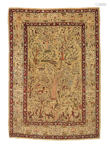 A Hereke silk rug with trees and birds, West Anatolia 149cm x 108cm