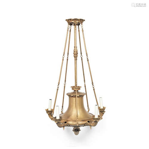 A 19th century gilt bronze five light colza chandelier