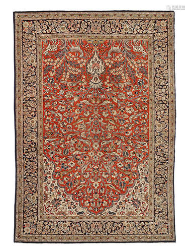 A Ghom red ground prayer rug, Central Persia 159cm x 108cm