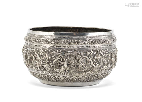 A Burmese silver bowl maker's mark a hare, early 20th century