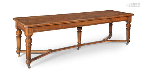 A mid Victorian gothic revival oak dining or refectory table attributed to E.W. Pugin