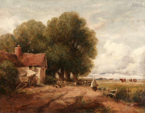 Attributed to David Cox Snr. O.W.S. (British, 1783-1859) Landscape with figures walking past a cottage