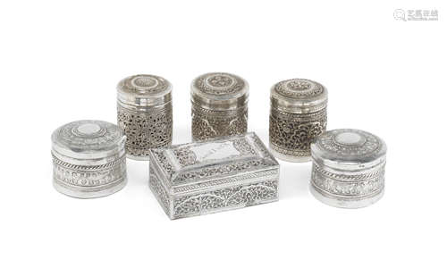 A collection of six South East Asian silver boxes early 20th century (6)