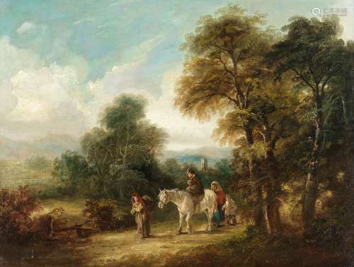 Follower of Thomas Barker of Bath (British, 1769-1847) Figures on a rural lane; A rest at the roadside, a pair each 45.7 x 61cm (18 x 24in). (2)