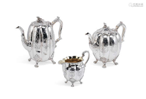 A Victorian silver teapot, coffee pot and cream jug Joseph Angell I & Joseph Angell II, London 1839 / 1840 (3)