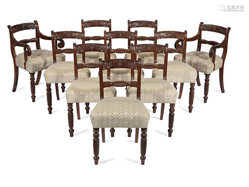 A set of ten Regency mahogany dining tables probably Scottish or Irish