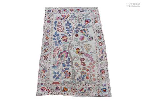 An embroidered Suzani, Uzbekistan, Central Asia, the central tree of life with flowering plants