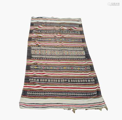 A Moroccan flatweave kelim rug, with horizontal bands of polychrome guls 232 x 117cm.