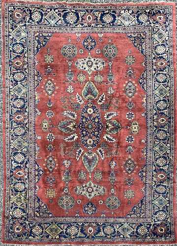 A Mahal Carpet, West Persia, the madder field with a polychrome lobed medallion, flowerheads and