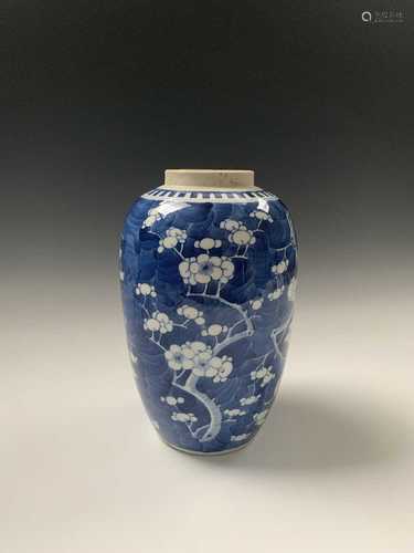 A Chinese blue and white prunus pattern jar, 19th century, height 23.5cm, width 14cm.