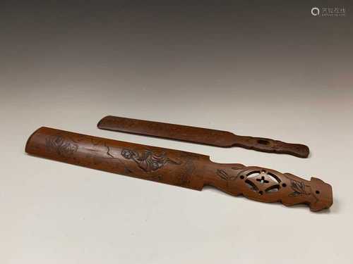 Two Japanese carved bamboo page turners, Meiji Period, lengths 45cm and 36.5cmCondition report: UK