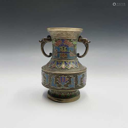 A Japanese bronze and champleve vase, 20th century, height 21cm.