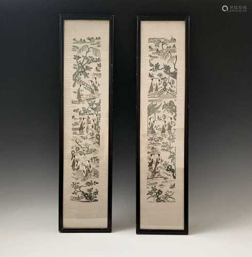 A pair of Chinese silk embroidered sleeve bands, early 20th century, 64 x 16cm.Condition report: