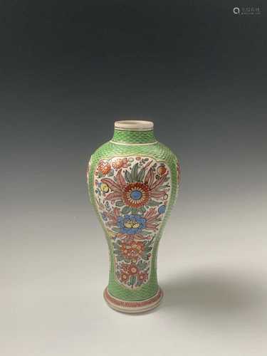 A Chinese famille verte baluster vase, 19th century, the six ivory cartouches filled with