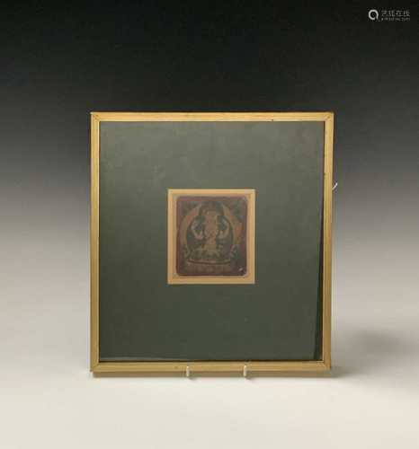 A Chinese oil on panel of a Bodhisattva, 10 x 9cm, frame size 32.5 x 30cm.