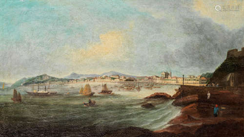 Anglo Chinese School (Late Qing Dynasty) View of the Macau Waterfront