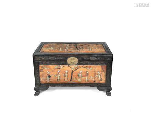 A soapstone-inlaid hardwood storage chest Late Qing Dynasty